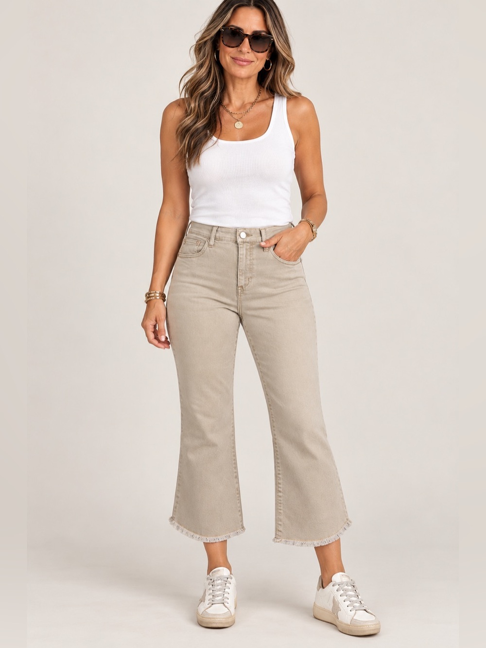 Democracy Stone Luxe Touch Premium High Rise curve frayed hem Jean